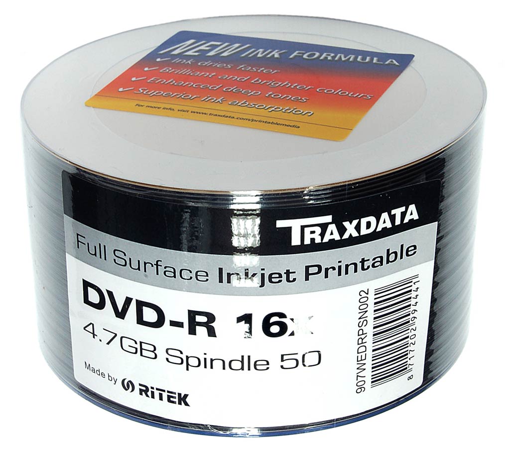Traxdata 16x DVD R Full Face Printable 4 7GB Single Layer 50 Disc  Traxdata 16x DVD R Full Face Printable 4 7GB Single Layer 50 Disc